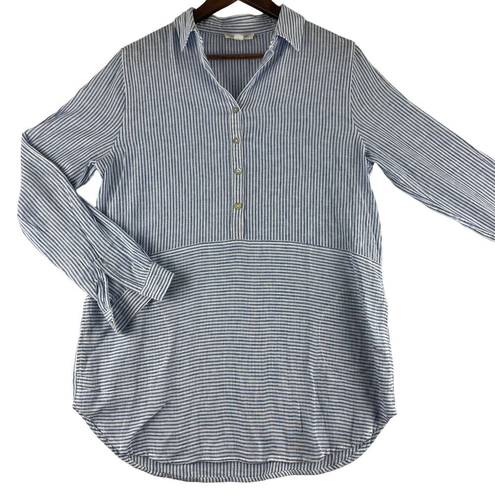 beachlunchlounge Collection WMNS Tunic S Blue White Stripe Linen Cotton Popover